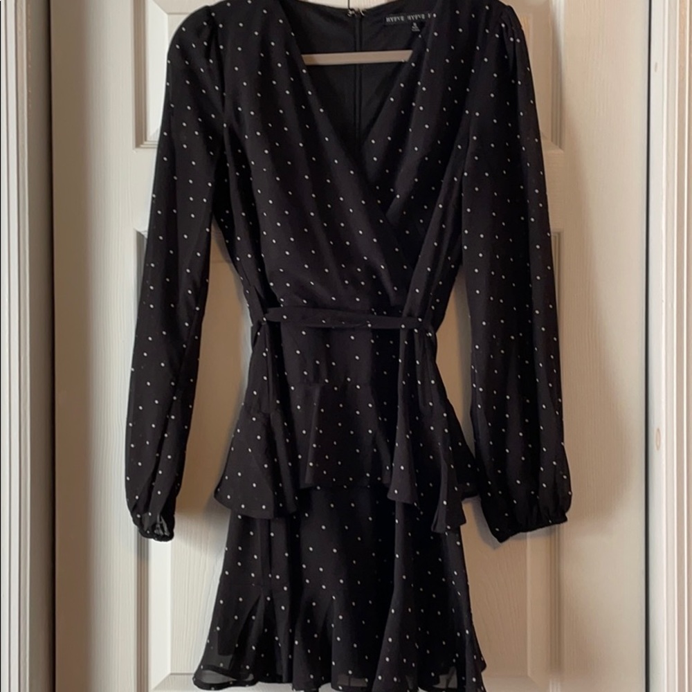 Polkadot A line dress with wrap at waist